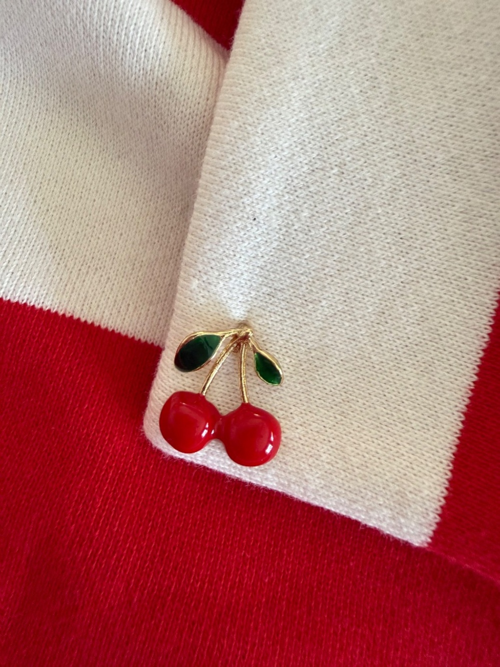 G by Giuliana Striped Rugby Polo Top Cherry Detail Red White Pullover NWOT | XL - Picture 13 of 16